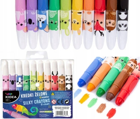 Kredki żelowe w pisaku wykręcane grube zwierzątka 10 kolorów