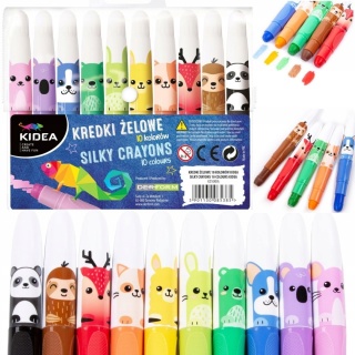 Kredki żelowe w pisaku wykręcane grube zwierzątka 10 kolorów