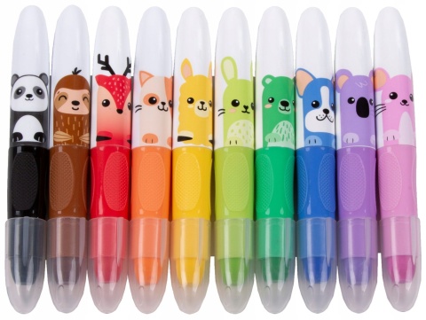 Kredki żelowe w pisaku wykręcane grube zwierzątka 10 kolorów