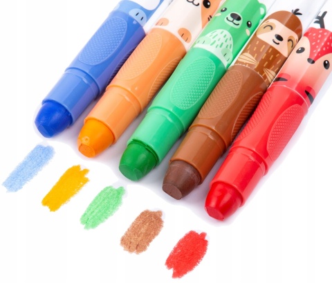 Kredki żelowe w pisaku wykręcane grube zwierzątka 10 kolorów