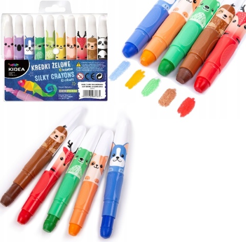 Kredki żelowe w pisaku wykręcane grube zwierzątka 10 kolorów