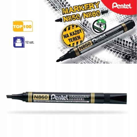 Marker permanentny PENTEL ze ściętą końcówką N860 czarny 1 szt