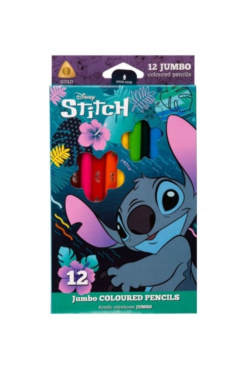 Stich kredki ołówkowe trójkątne JUMBO grube 12 Lilo i Stitch