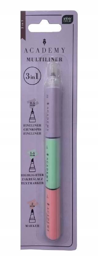 ZESTAW MARKER ZAKREŚLACZ CIENKOPIS 0,4mm 3w1 ACADEMY INTERDRUK 2 szt