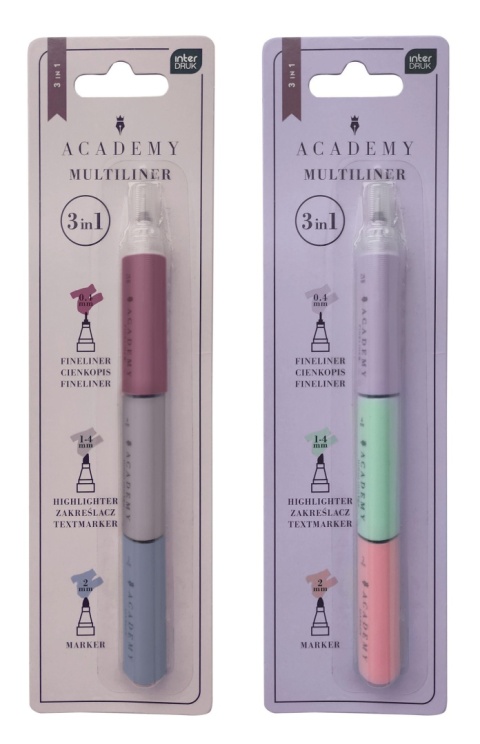 ZESTAW MARKER ZAKREŚLACZ CIENKOPIS 0,4mm 3w1 ACADEMY INTERDRUK 2 szt
