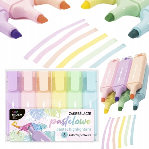 Zakreślacze markery zakreślacz pastelowe 6 szt KIDEA