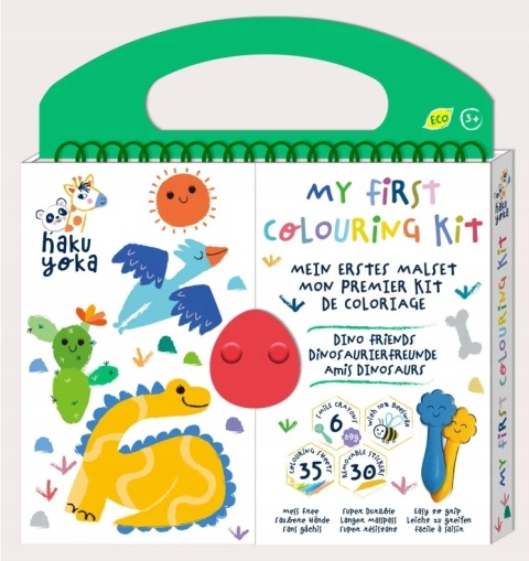 Zestaw kreatywny kredki z wosku pszczelego kolorowanka naklejki dinozaury