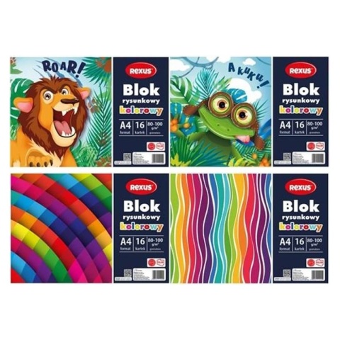 Blok rysunkowy kolorowy A4 16 kartek Rexus Blok rysunkowy kolorowy A4 16 kartek Rexus
