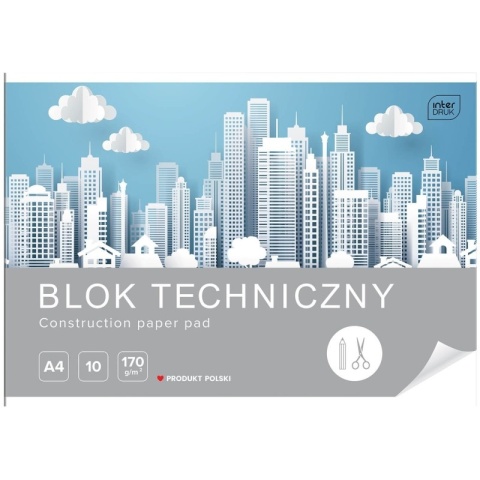 Blok techniczny A4 10 k 170g biały INTERDRUK Blok techniczny A4 10 k 170g biały INTERDRUK