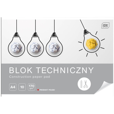 Blok techniczny A4 10 k 170g biały INTERDRUK Blok techniczny A4 10 k 170g biały INTERDRUK