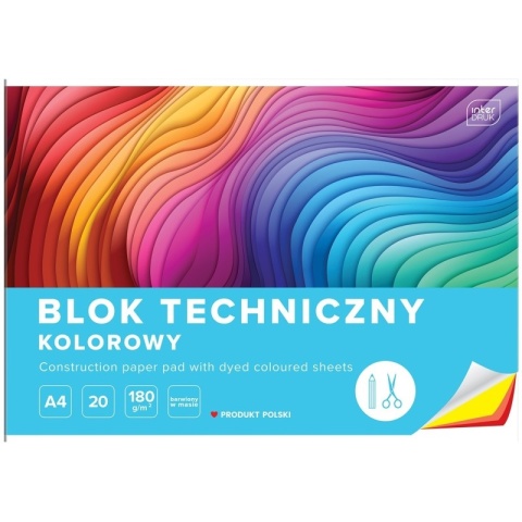 Blok techniczny A4 20 k 180g kolorowy INTERDRUK