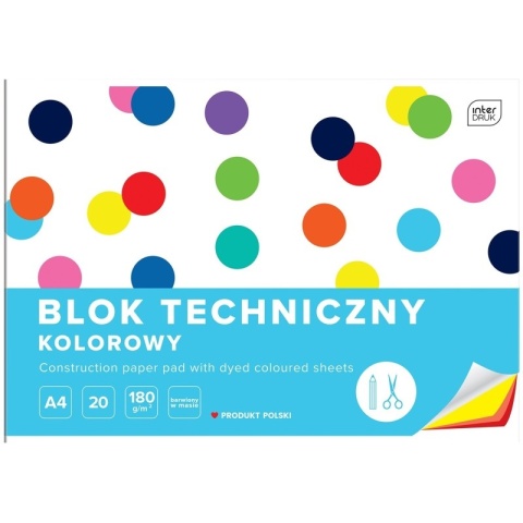 Blok techniczny A4 20 k 180g kolorowy INTERDRUK