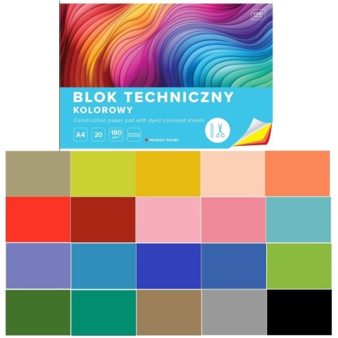 Blok techniczny A4 20 k 180g kolorowy INTERDRUK