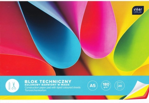 Blok techniczny A5 20 k 180g kolorowy INTERDRUK