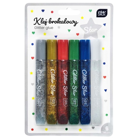 Brokatowy klej zestaw artystyczny Interdruk brokat 6 kolorów x10,5ml