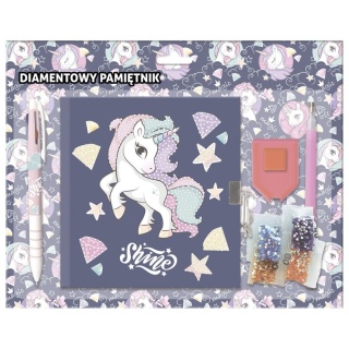 Diamentowy pamiętnik z kłódką + diamenciki do dekoracji jednorożec Unicorn