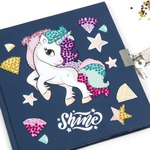 Diamentowy pamiętnik z kłódką + diamenciki do dekoracji jednorożec Unicorn
