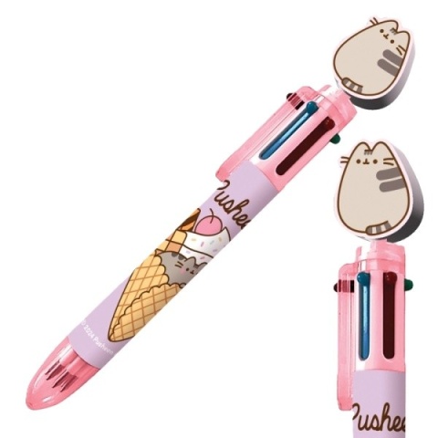 Długopis wielokolorowy 6 kolorowy PUSHEEN lody łakocie z toperem kotek