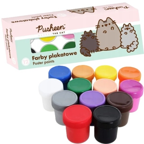 Farby plakatowe St. majewski 20 ml 12 kolorów kot kotek PUSHEEN
