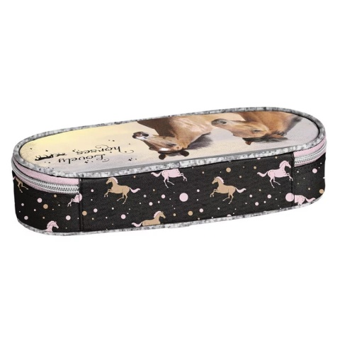 Konie koń lovely horses Piórnik saszetka z przegródkami i klapką