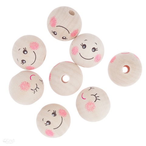 Koraliki drewniane do świątecznych dekoracji buźki twarze 3cm 8 szt