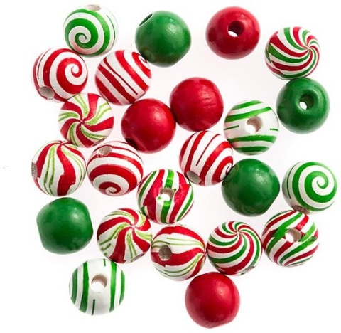 Koraliki drewniane do robienia biżuterii bransoletek świątecznych dekoracji 1,6 cm 6 wzorów x4szt,24szt