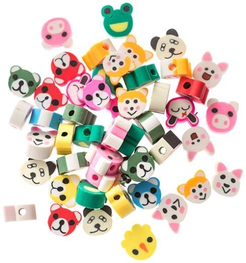 Koraliki polimerowe do biżuterii bransoletek Kolorowe zwierzątka, 1cm, 48szt