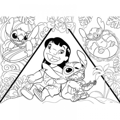 LILO I STITCH Puzzle 150 EL dwustronne kolorowanka 2w1 MAXIFLOOR 70X50 cm