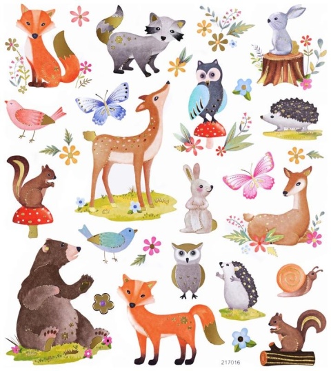 Naklejki ze złoceniami zestaw zwierzęta leśne lis, sarenka, sowa, wiewiórki 28 szt