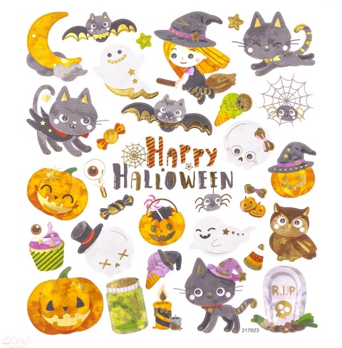 Naklejki zestaw - halloween, dynie, czarne koty, pająki, nietoperze 32 szt