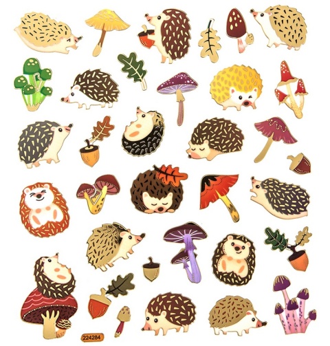 Naklejki połyskujące zestaw jeżel grzyby 34 szt