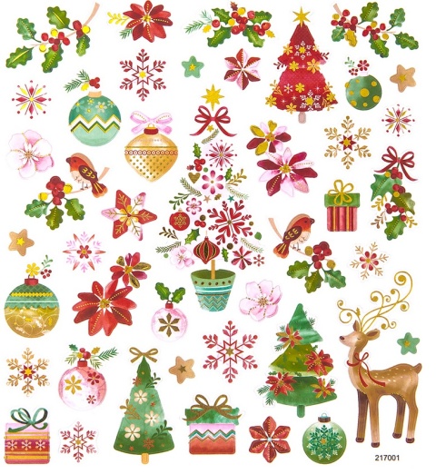Naklejki zestaw kolorowe święta, poisencja, gałązki, choinka, bombki 43 szt