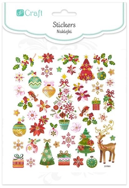 Naklejki zestaw kolorowe święta, poisencja, gałązki, choinka, bombki 43 szt