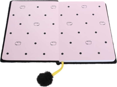Notatnik pamiętnik pluszowy czarny Gold kot Pusheen z pomponem