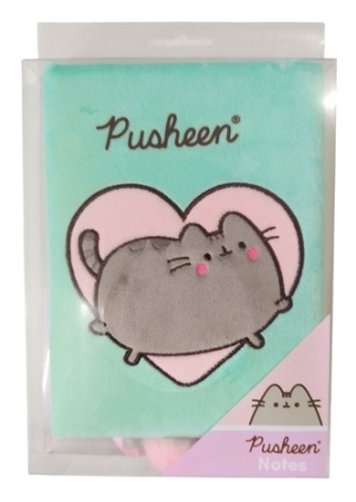 Notatnik pamiętnik pluszowy pastelowy seledyn kot serduszko Pusheen