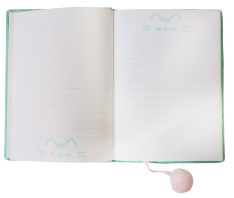 Notatnik pamiętnik pluszowy pastelowy seledyn kot serduszko Pusheen