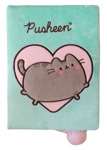 Notatnik pamiętnik pluszowy pastelowy seledyn kot serduszko Pusheen