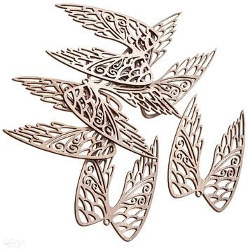 Skrzydła drewniane ażurowe kształty z drewna, 9 cm, 6 szt