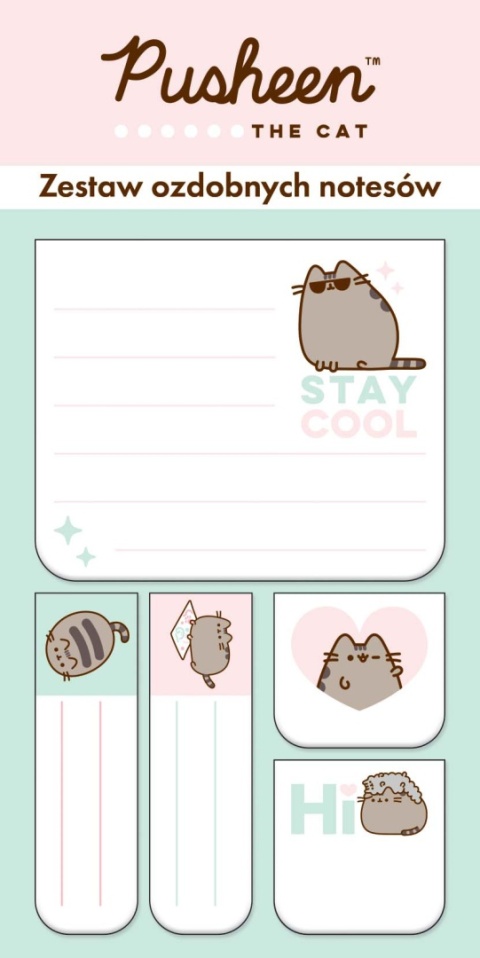 Zakładki indeksujące notesik karteczki samoprzylepne kotek PUSHEEN