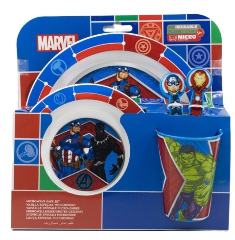 AVENGERS zestaw śniadaniowy miska talerz sztućce kubek 260