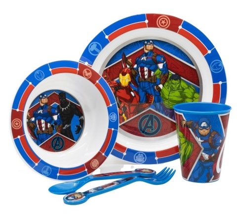 AVENGERS zestaw śniadaniowy miska talerz sztućce kubek 260