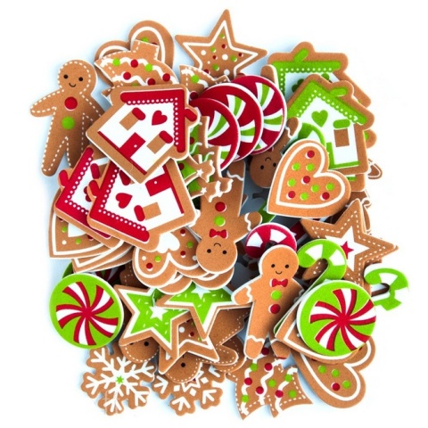 Naklejki z pianki z nadrukiem - pierniczki i cukierki świąteczne, 60 szt.