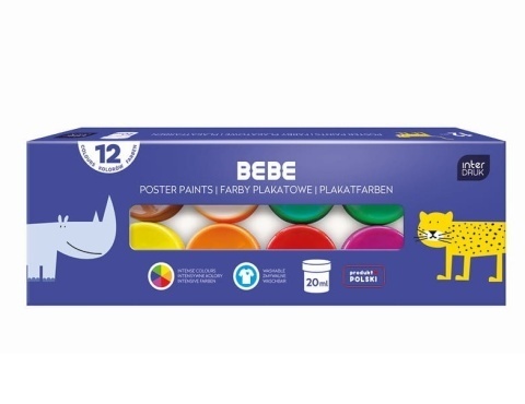 Farby Plakatowe 12 x 20 ml kolorów BEBE Kids Interdruk