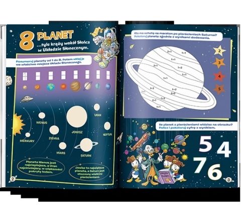 Książki zadania Kosmos i liczby dla dzieci nauka liczenia i pisania cyfr wiek 6+