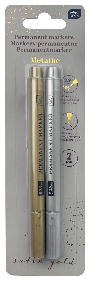 Marker permanentny Interdruk złoti i srebrny metaliczny 2,9 mm 2 szt