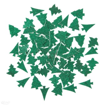 Brokatowe naklejki z pianki w kształcie choinek zielone, 65 szt.