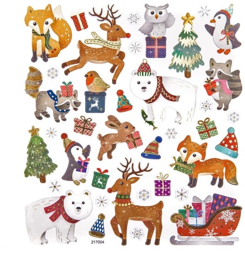 Naklejki – Zimowe zwierzaki, czapki, prezenty, sanie, lis, niedźwiedź polarny 38 szt.