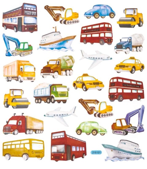 Naklejki Transport, autobus statek, samolot, walec taxi 24 szt