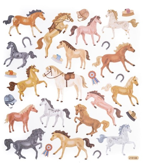 Naklejki z brokatem - Konie koń koniki, 23 szt