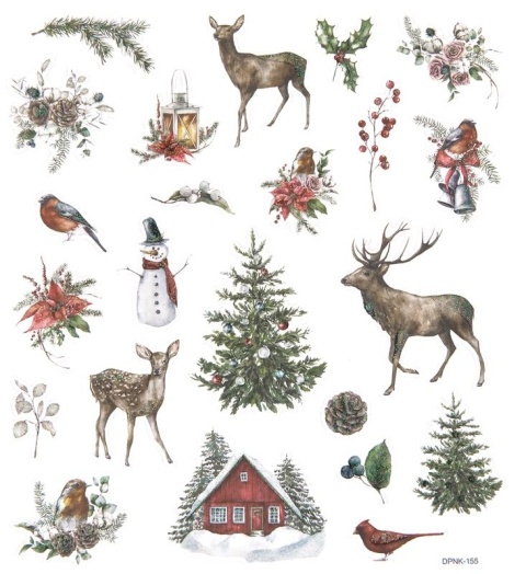 Naklejki z brokatem Zima świąteczne ptaki sarenki ośnieżone gałązki 23 szt